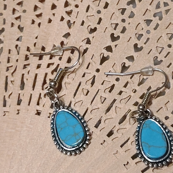 Vintage Silver and Turquoise Drop Earrings - Picture 2 of 5
